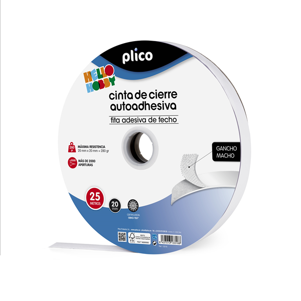 Cinta de cierre autoadhesiva Plico macho 25 mm x 25 m