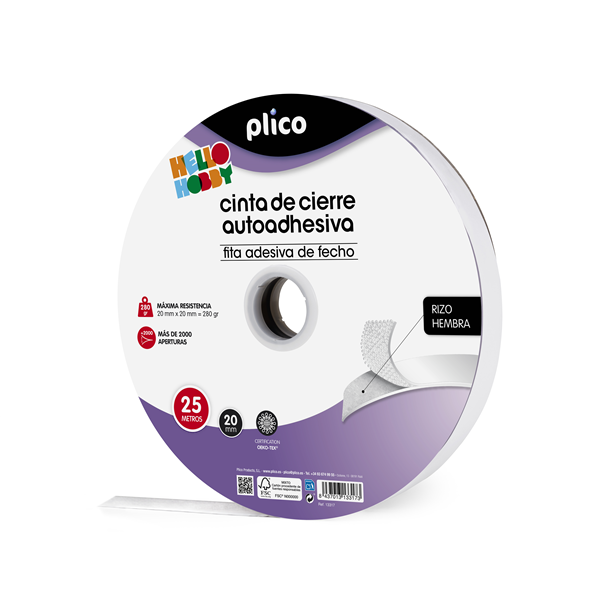 Cinta de cierre autoadhesiva Plico hembra 25 mm x 25 m