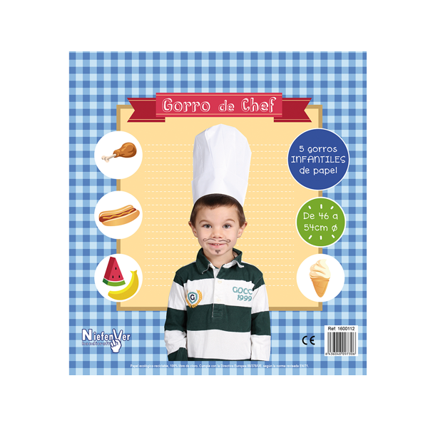 Gorro cocinero infantil. Bolsa 5 u