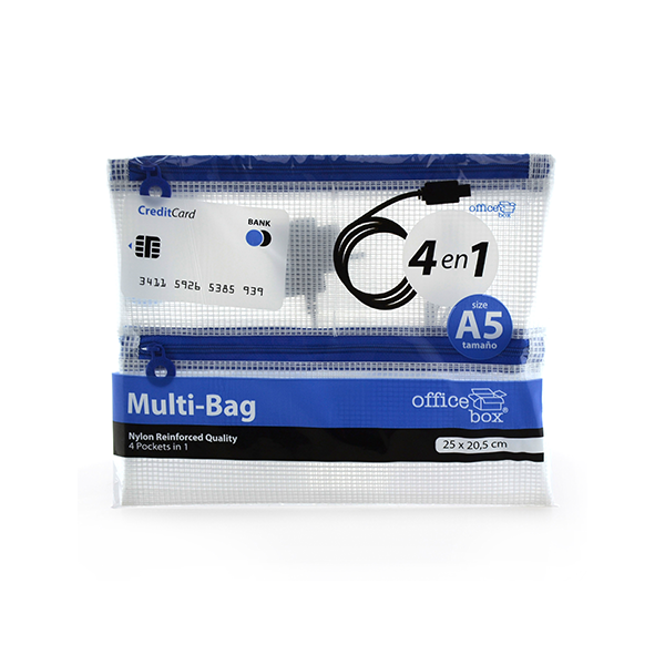 Multi bag A5 con 3 cierres y 4 bolsillos