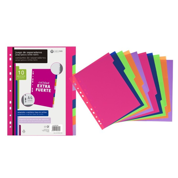 Separador pp. extra fuerte fashion A4 10 pos.