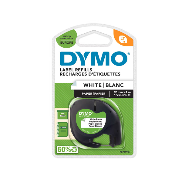 Cinta Letratag papel 12 mm x 4 m Negro/Blanco