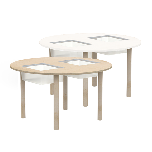 Mesa sensorial con cubetas Ø110 cm T3