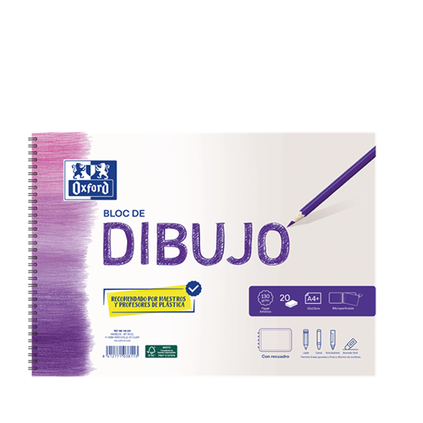 Bloc dibujo Oxford A4+ 20 h. microperf. recuadro