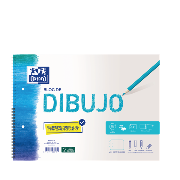 Bloc dibujo Oxford A4+ 20 h microperf. 2 taladros