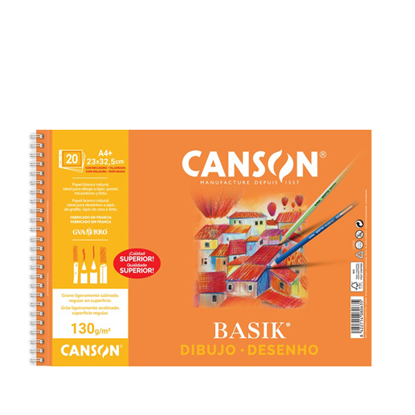 Bloc dibujo A4+ 20 h 2 taladros con recuadro. Canson Basik