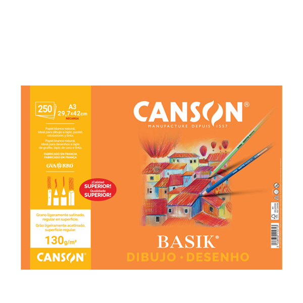 Láminas A3 liso 130 g Canson Basik. Caja 250