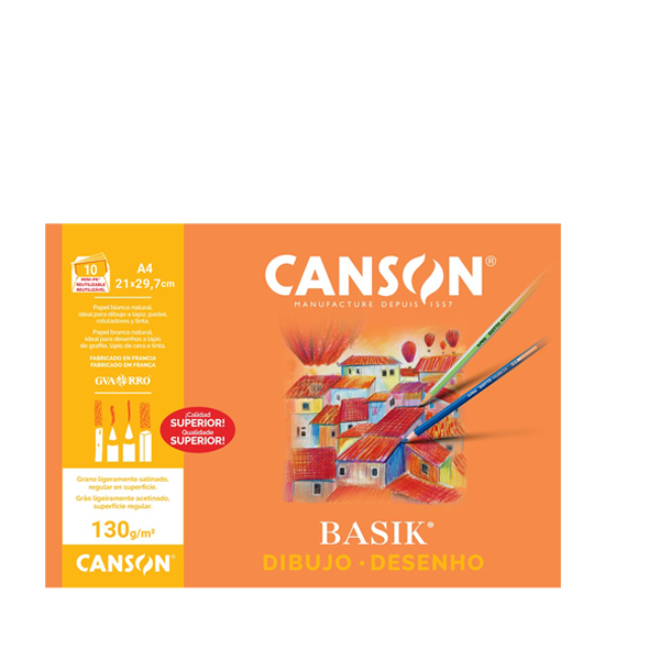 Láminas A4 liso 130 g Canson Basik. Minpack 10 h.