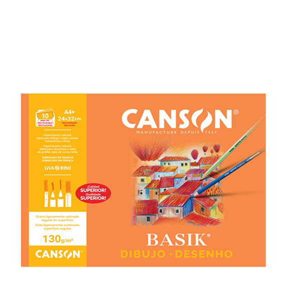 Láminas A4+ recuadro 130 g Canson Basik. Minpack 10 h.