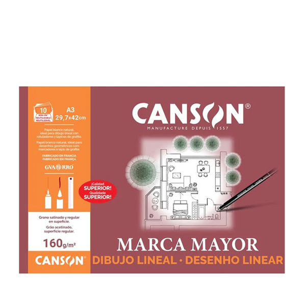 Láminas A3 160 g Canson marca Mayor. Minpack 10 h.