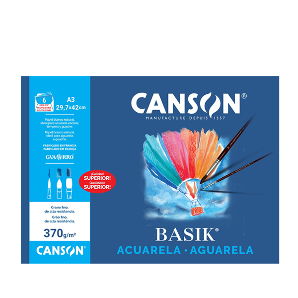 Acuarela A3+ Canson Basik. Minpack 6 h.