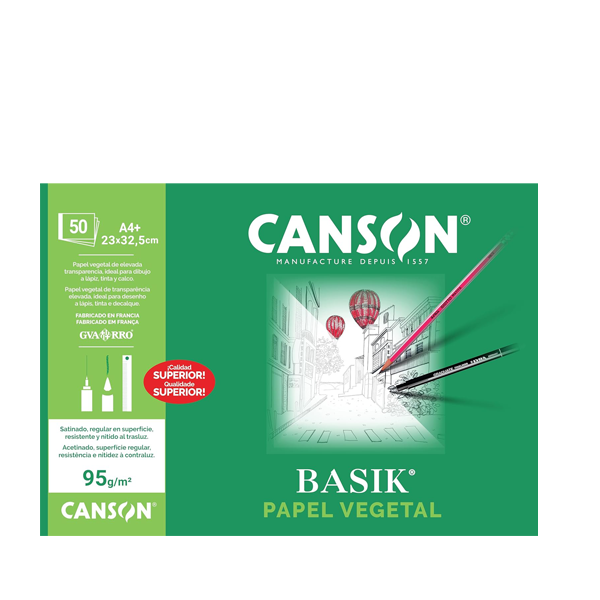 Papel vegetal A4+ Canson Basik. Bloc 50 h.