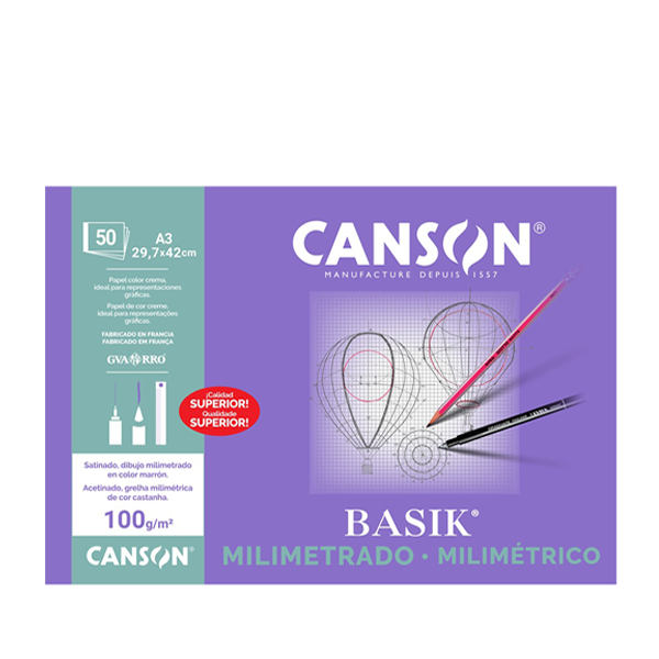 Papel A3 milimetrado Canson Basik. Bloc 50 h.