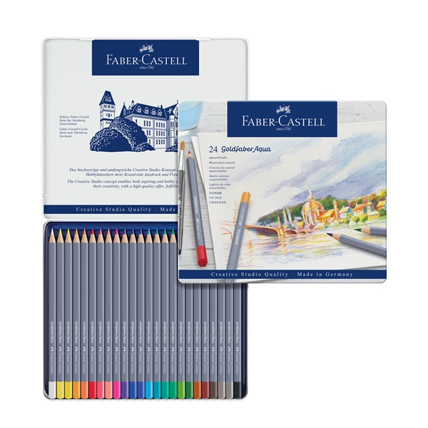 Lápices acuarelables Goldfaber Aqua. Estuche metal 24 u.