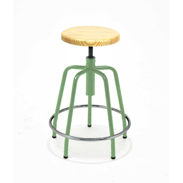 Taburete 290B estruct. Verde asiento pino