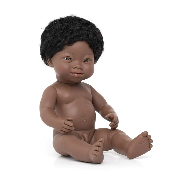 Muñeco africano 38 cm síndrome down