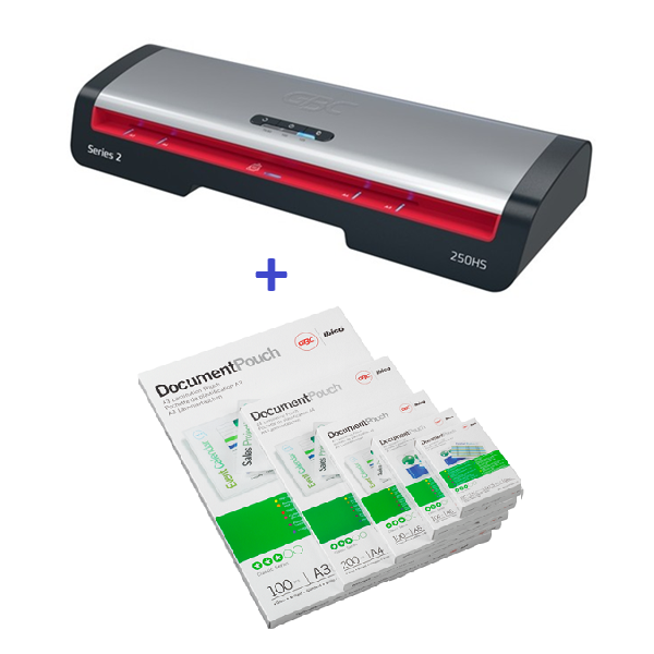 Plastificadora GBC 250HS + Carteras plastificar 80 m.