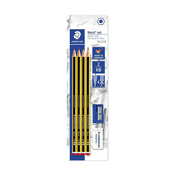 Blíster 4 lápices Staedtler nº2 + goma + afilalápiz