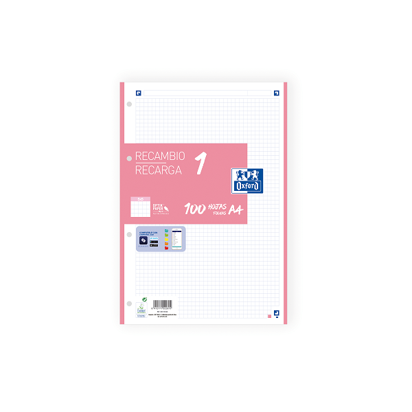 Recambio Oxford 100 h. Scribzee 4 tal. cuad. 5x5 90 g Rosa
