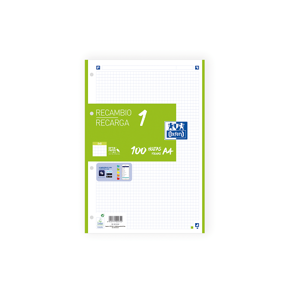 Recambio Oxford 100 h. Scribzee 4 tal. cuad. 5x5 90 g Verde c.