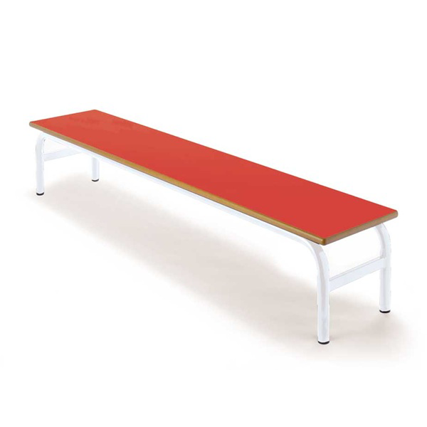 Banco inf. 394 150x30 cm estruct. Blanca asiento Rojo