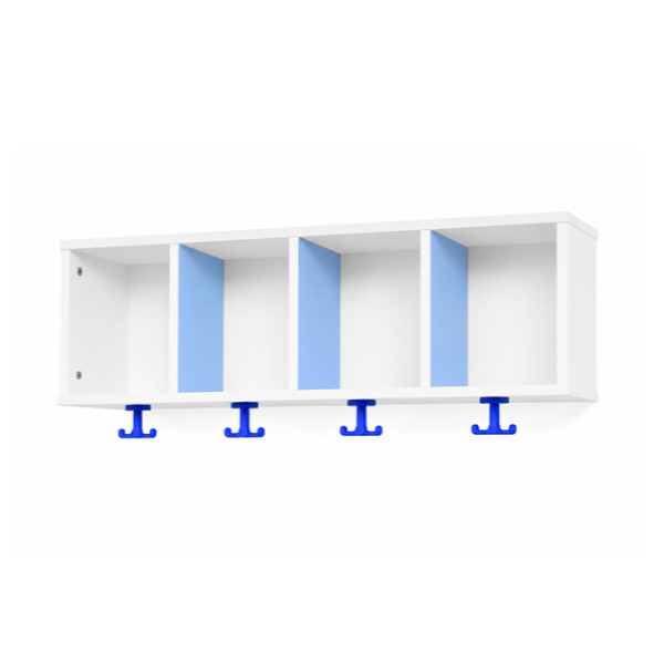 Perchero 4 casillas Blanco 12x30 cm Azul Claro