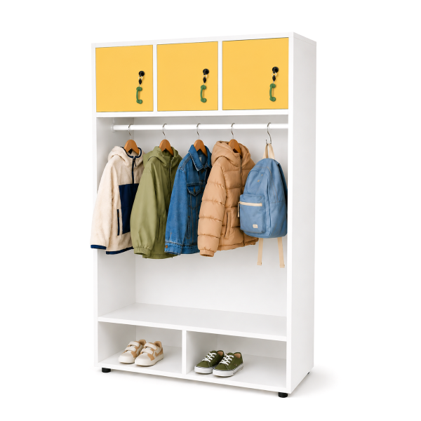 Mueble perchero abierto barra y 3 ptas Blanco Amarillo