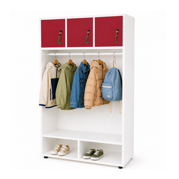 Mueble perchero abierto barra y 3 ptas Blanco Rojo
