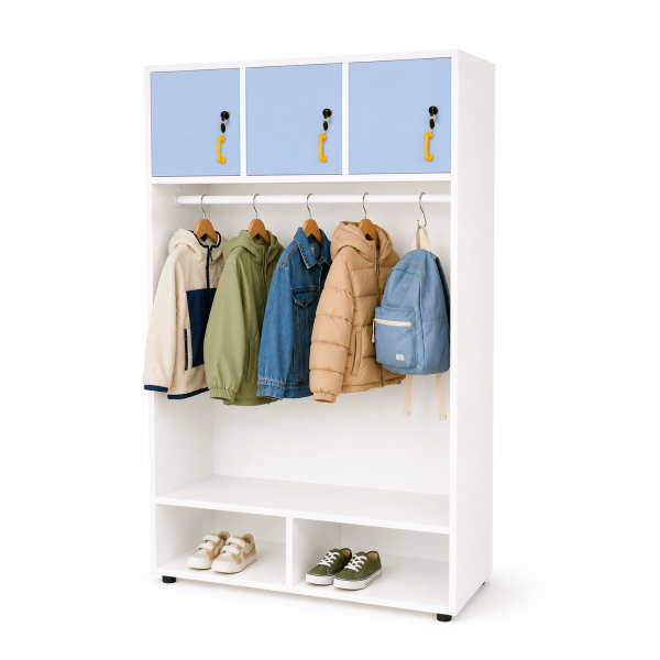 Mueble perchero abierto barra y 3 ptas Blanco Azul Claro