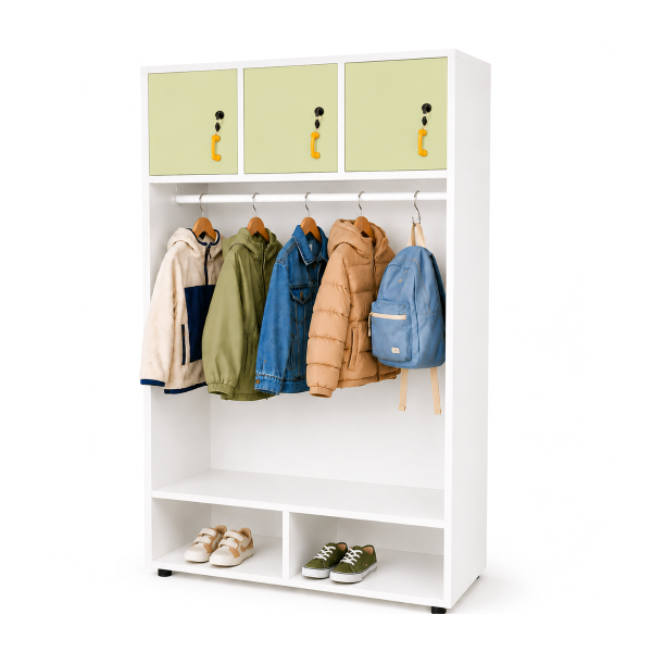 Mueble perchero abierto barra y 3 ptas Blanco Verde