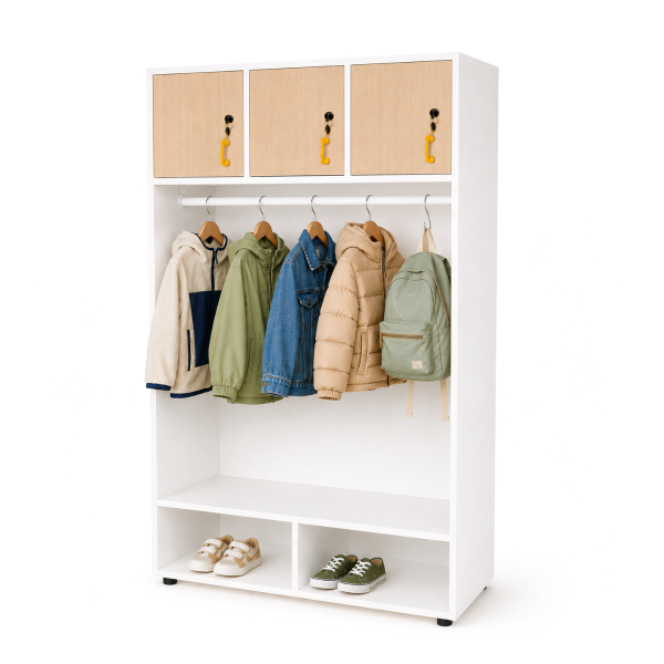 Mueble perchero abierto barra y 3 ptas. Blanco Haya