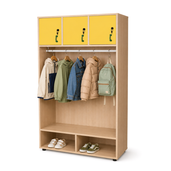 Mueble perchero abierto barra y 3 ptas. Blanco Amarillo