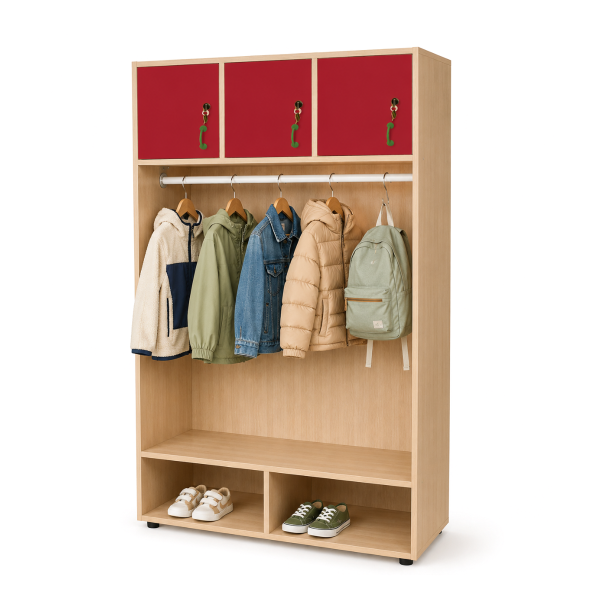 Mueble perchero abierto barra y 3 ptas. Blanco Rojo