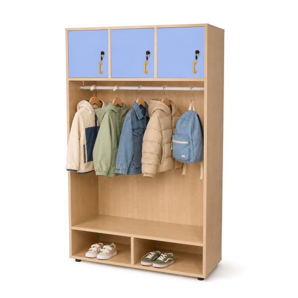 Mueble perchero abierto barra y 3 ptas. Blanco Azul Claro