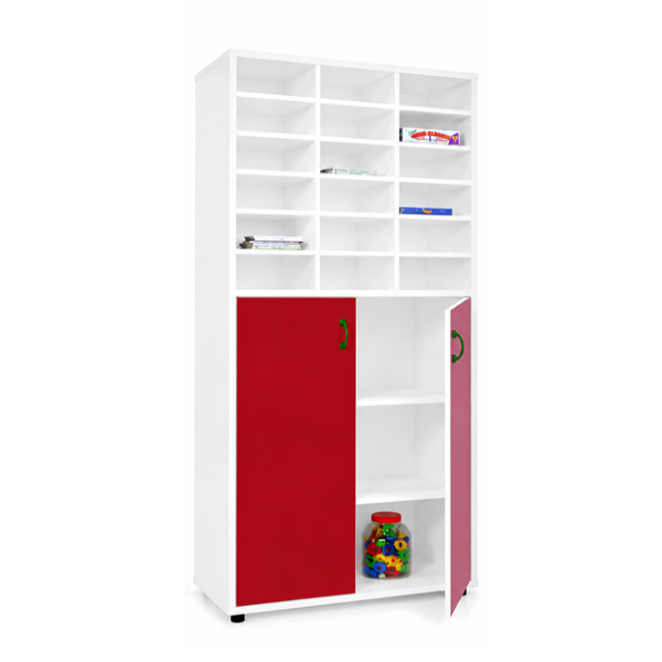 Mueble alto armario y casillero Blanco ptas. Rojas