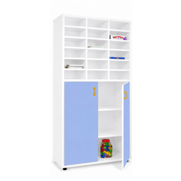 Mueble alto armario y casillero Blanco ptas. Azul claro