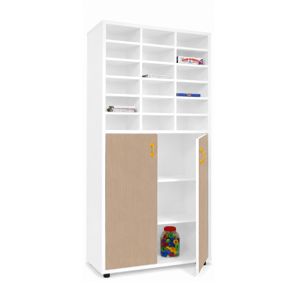 Mueble alto armario y casillero Blanco ptas. Haya