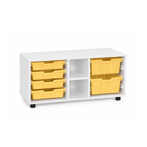 Mueble superbajo cubetero y est. Blanco cubetas Amarillo