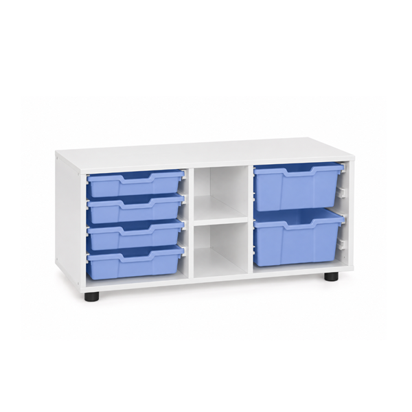 Mueble superbajo cubetero y est. Blanco cubetas Azul