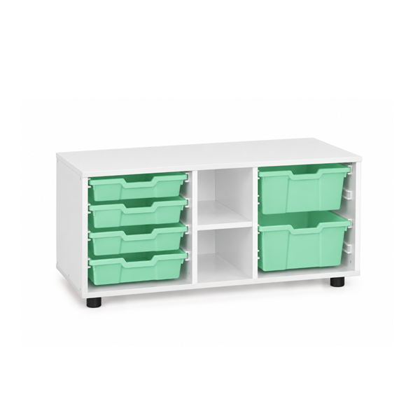 Mueble superbajo cubetero y est. Blanco cubetas Verde