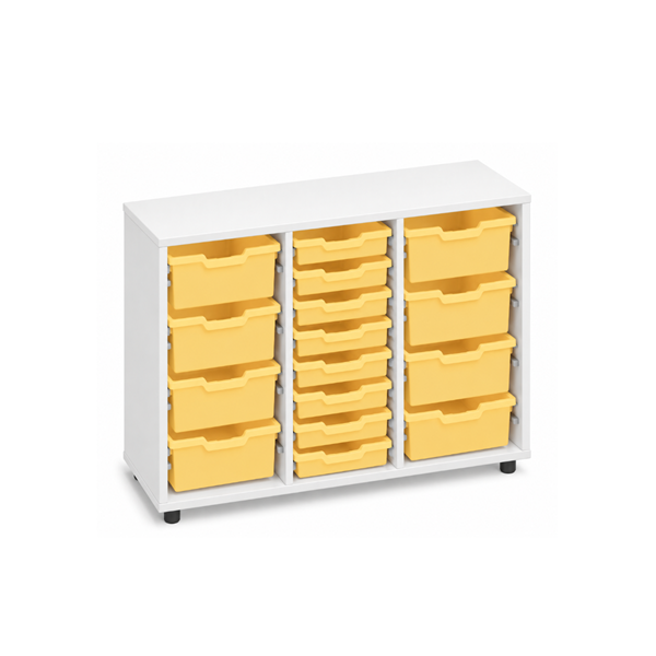 Mueble cubetero bajo Blanco 3 col. cubetas Amarillo