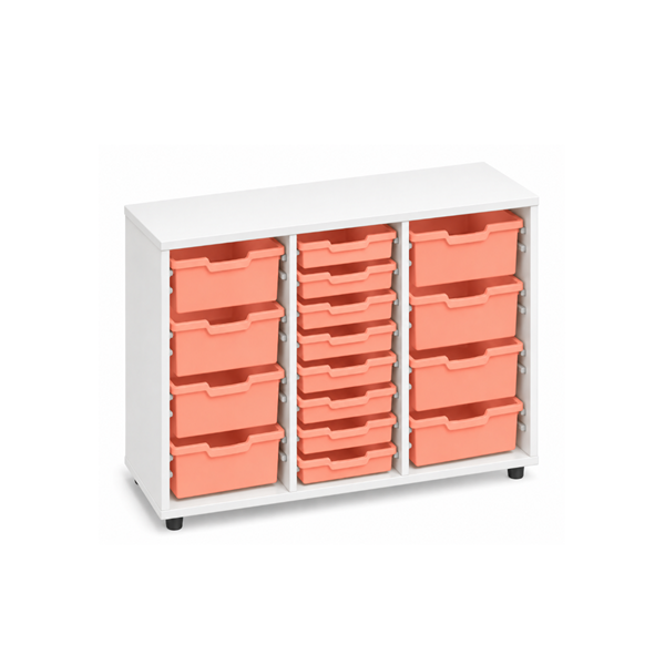 Mueble cubetero bajo Blanco 3 col. cubetas Naranja