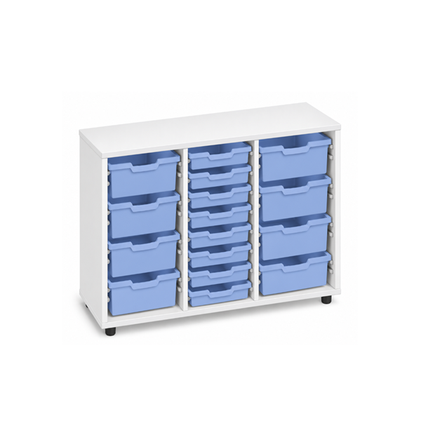 Mueble cubetero bajo Blanco 3 col. cubetas Azul