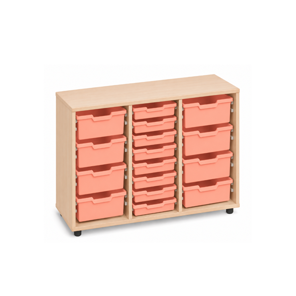 Mueble cubetero bajo Haya 3 col. cubetas Naranja