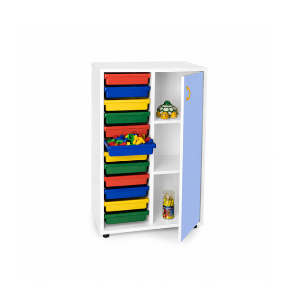 Mueble cubetero y armario interm. 700 Blanco pta. Azul c.