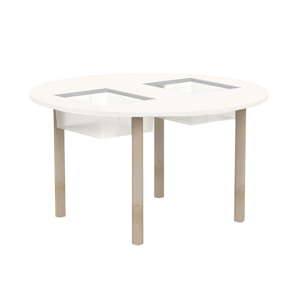 Mesa sens. cubetas Ø110 cm. T1 patas Madera/Blanco