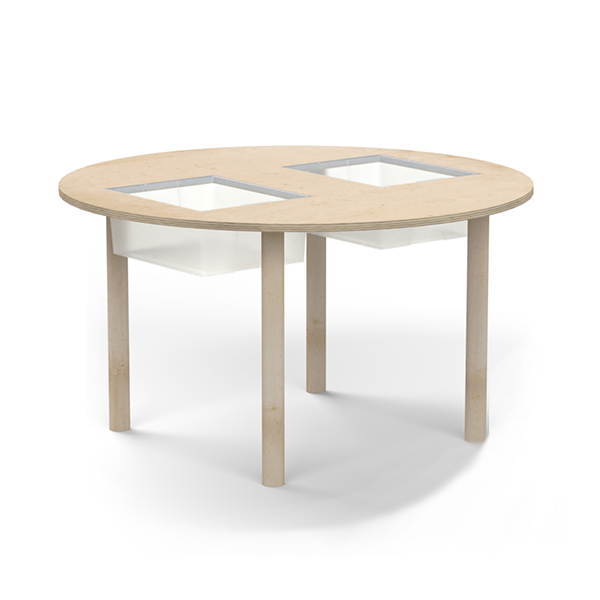 Mesa sens. cubetas Ø110 cm. T3 patas Madera