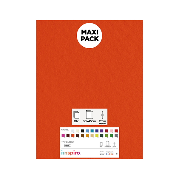 Plancha fieltro 30x45 cm Naranja. Pack 10
