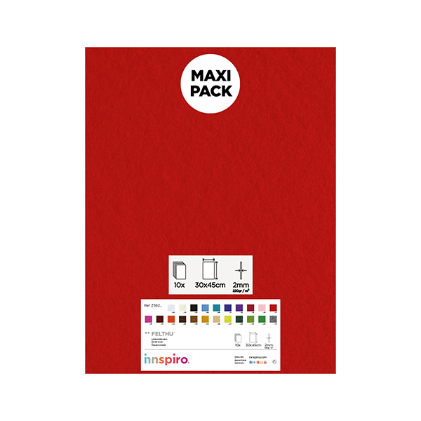Plancha fieltro 30x45 cm Rojo. Pack 10